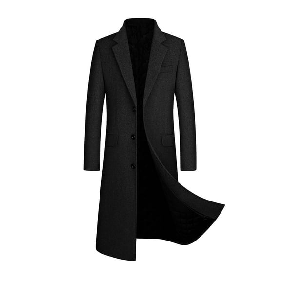 Clearance 2024! AIEOTT Trench Coat Men Long Winter Fleece Lined Jacket Slim Fit Wool Trench Coat Single Breasted Pea Coat with Pockets