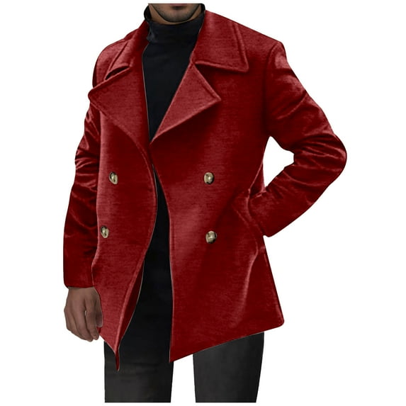 Clearance 2024! AIEOTT Trench Coat for Men Wool Business Trench Coat Mid Length Wool Coat Notch Collar Cardigan Big and Tall Winter Jacket