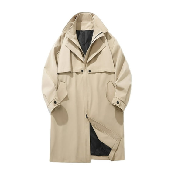 Clearance 2024! AIEOTT Winter Trench Coat for Men Big and Tall Wool Coat Long Pea Coat Notch Collar Cardigan Button Down Trench Coat