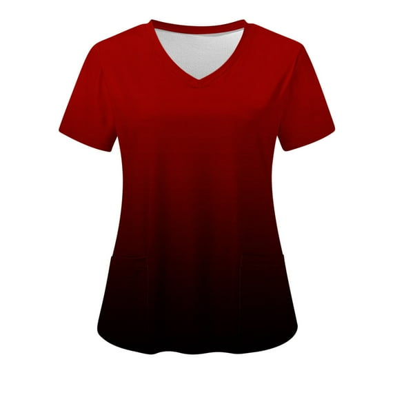 2024! Aofany Women's Working Uniform Nursing Uniform With Two Pockets Scrubs Top Gradient Color Short Sleeve V-neck Tee