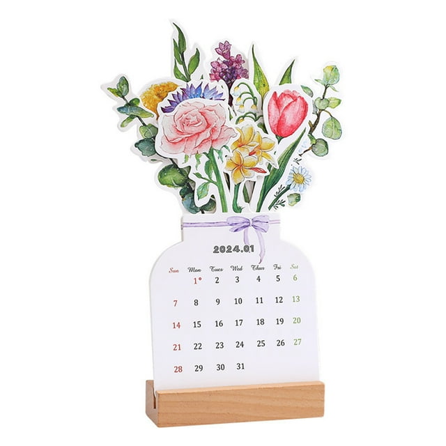 Clearance!2024 Bloomy Flowers Desk Calendar, Creative Design VaseLike