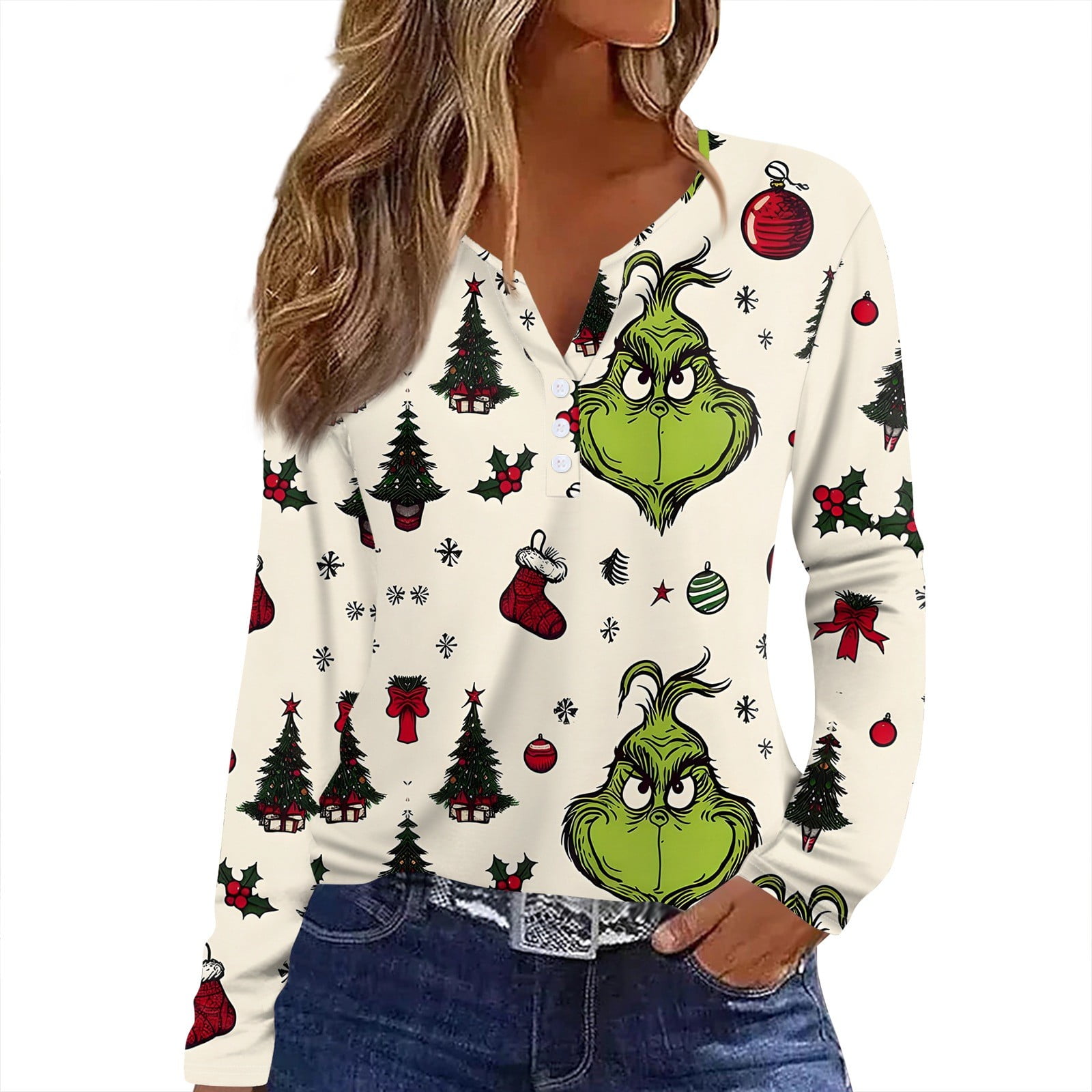 Clearance 2024 Christmas Grinch Sweatshirt Hoodie Pullover For Women