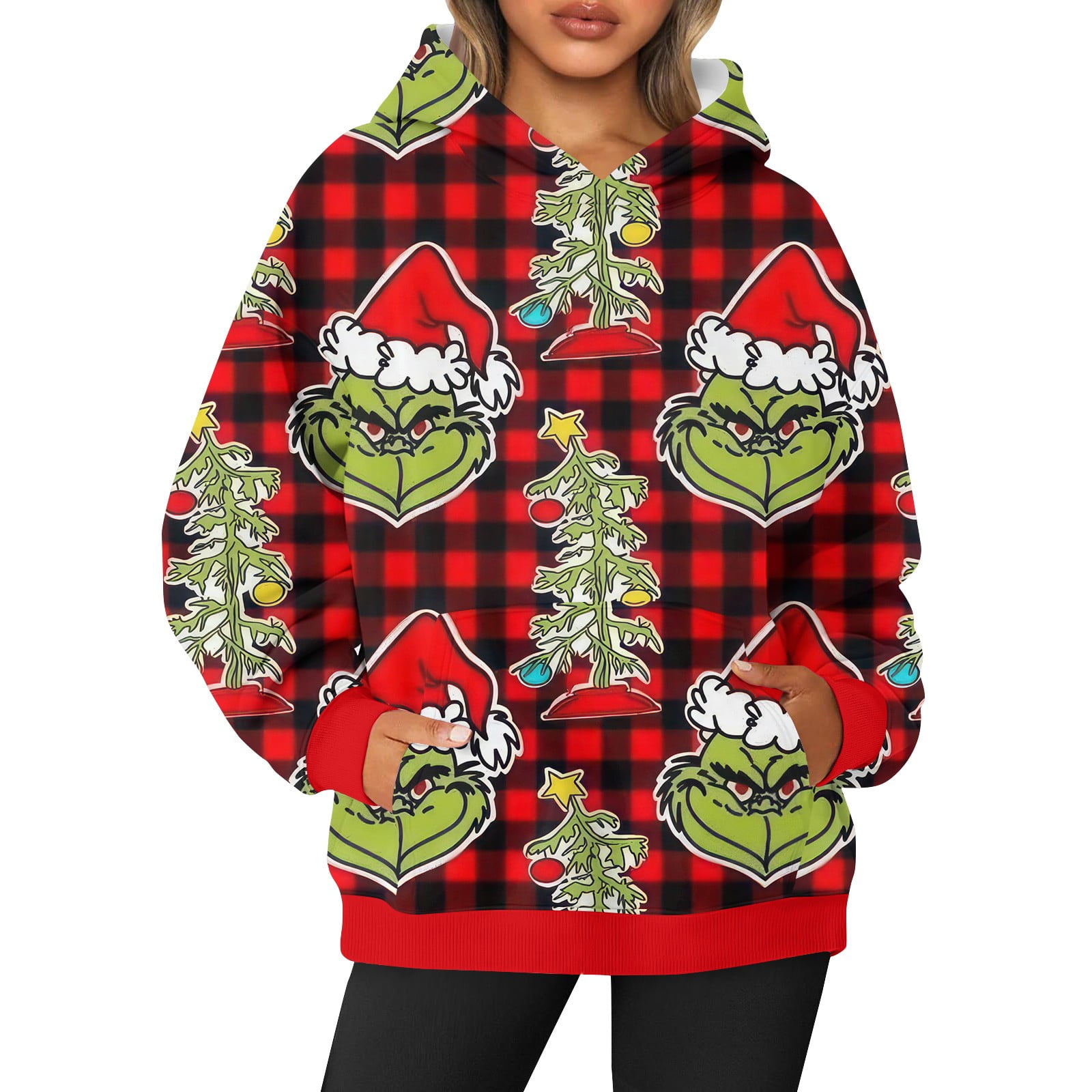 Clearance!2024 Christmas Hoody for Grinch Printing，Festive Red Holiday