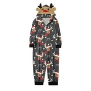 JIYUGALA Clearance 2024!Christmas Pajamas for Family Children Merry Sets Dark Grey Prints Hooded Zipper Jumpsuit Family Outfit Matching Family Christmas Pajamas