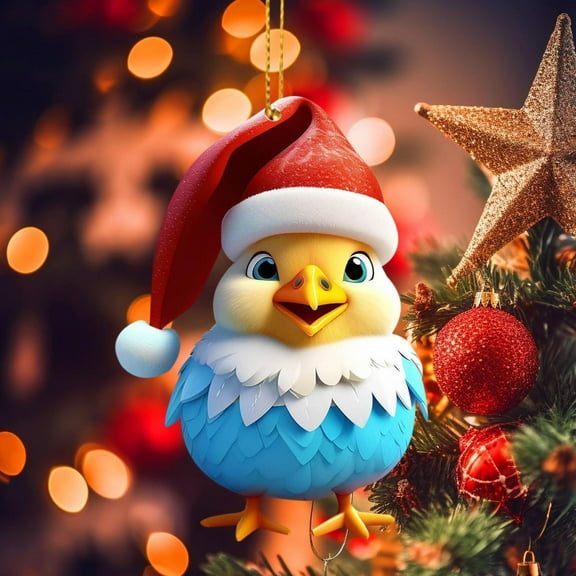 Clearance!2024 Cute Cartoon Rooster Hanging Pendant, 1pc Acrylic Chick Ornament with Santa Hat for Car Interior, Lifelike Chicken for Christmas Tree Hanging Decoration Window Wall Home Cute Animal (B)