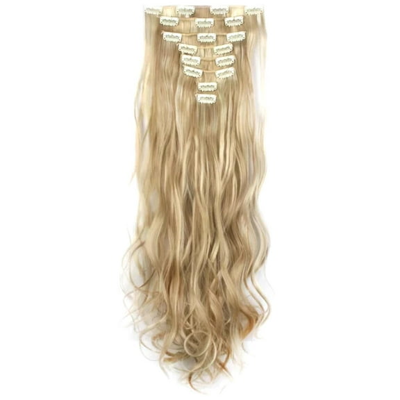 Clearance 2024!Human Hair Wig 22 Inch Wavy Curly Full Head Clip In On Double Weft Hair Extensions Headband Wigs