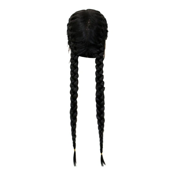 Clearance 2024!Human Hair Wig Long Braided Female Black Wigs Heat Fiber For Women Dairly Wear (Black) Headband Wigs