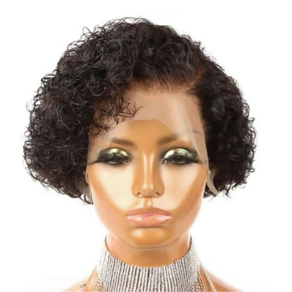 Clearance 2024!Human Hair Wig Short Bob Wig For Women 13x1 T Part Transparent Deep Wave Lace Wig Preplucked Hair Headband Wigs