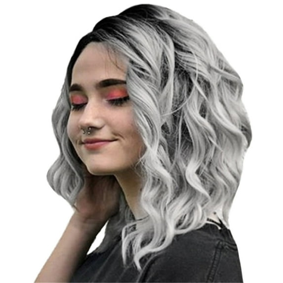 Clearance 2024!Human Hair Wig Short Hair Wigs Wavy Glueless Women Wig Rose Human Front Gray net wig Headband Wigs