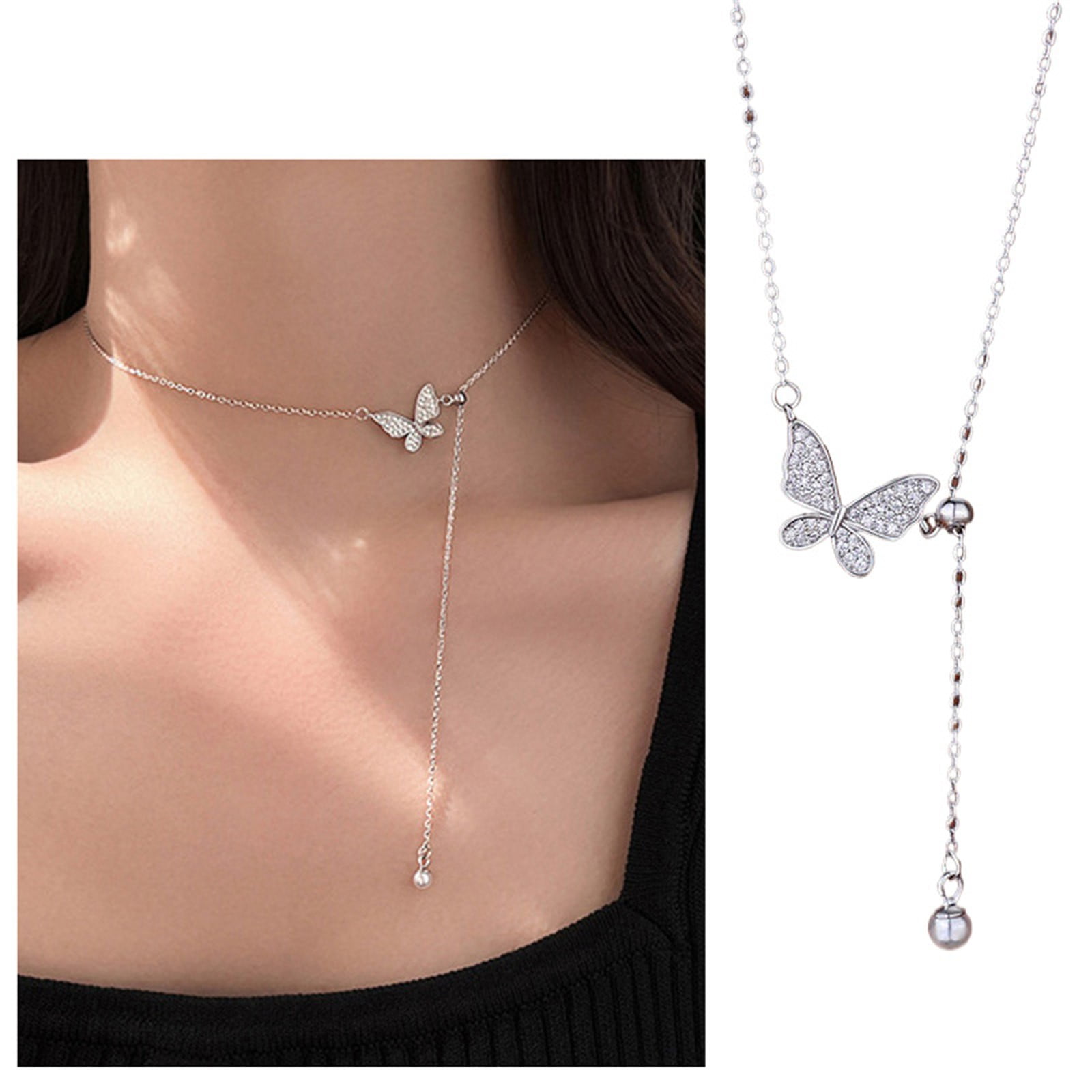Clearance！ 2024 New Jewelry Oqueey Butterfly Pearl Tassel Necklace