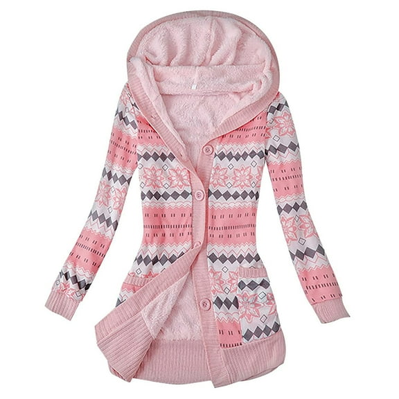 Clearance 2024!Overcoat for Women Hooded Overcoat Winter Printed Plus Size Mid-length Outwear Coat Jacket