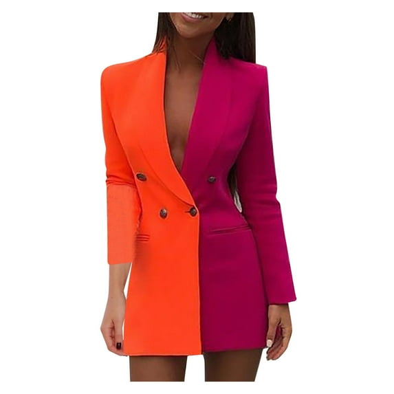 Clearance 2024!Overcoat for Women V Suit Dress Long Neck Fashion Coat