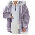 thumbnail image 1 of Clearance 2024!Overcoat for Women Winter Loose Artificial Wool Zipper Drawstring Long-Sleeve Hoodie Sweater Coat, 1 of 5