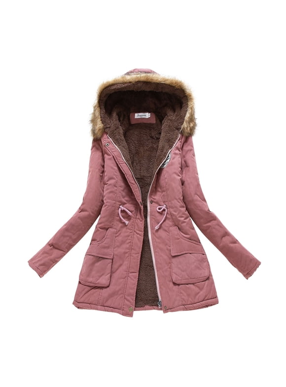 Clearance 2024!Plus Size Winter Coats for Women Warm Thickened Overcoat Warm Trendy Winter Fleece Fashion Lined Hooded Snow Coat Jacket Outwear Winter Coat