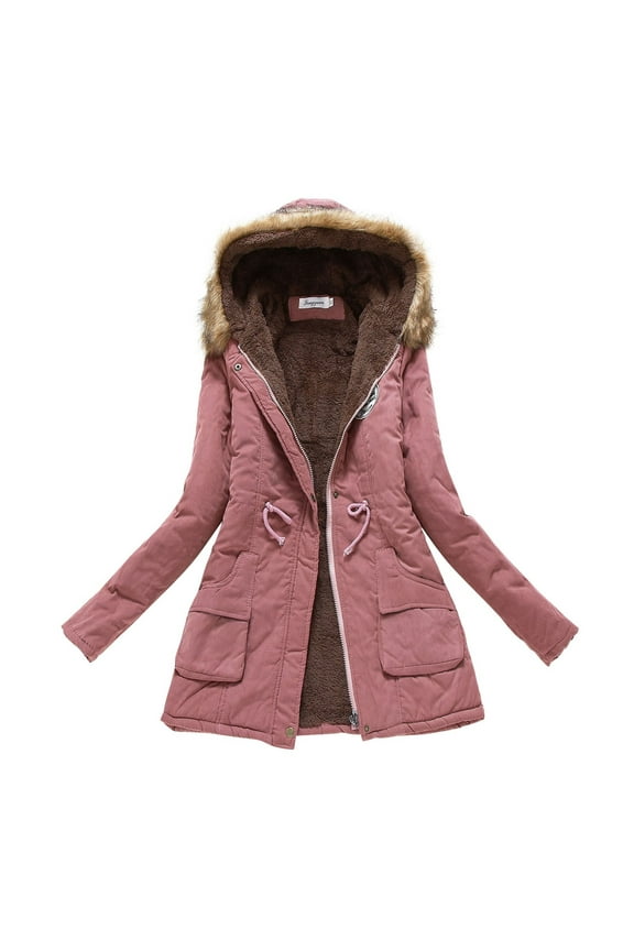 Clearance 2024!Plus Size Winter Coats for Women Warm Thickened Overcoat Warm Trendy Winter Fleece Fashion Lined Hooded Snow Coat Jacket Outwear Winter Coat