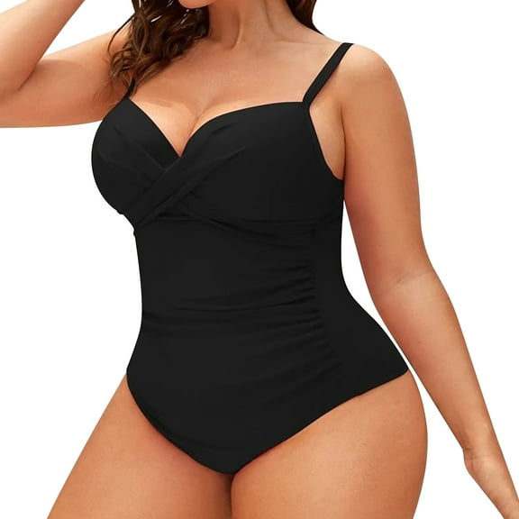 Clearance 2024!Swimsuit Women Plus Size Underwire Removable Padded Cups One Piece Swimsuit Women