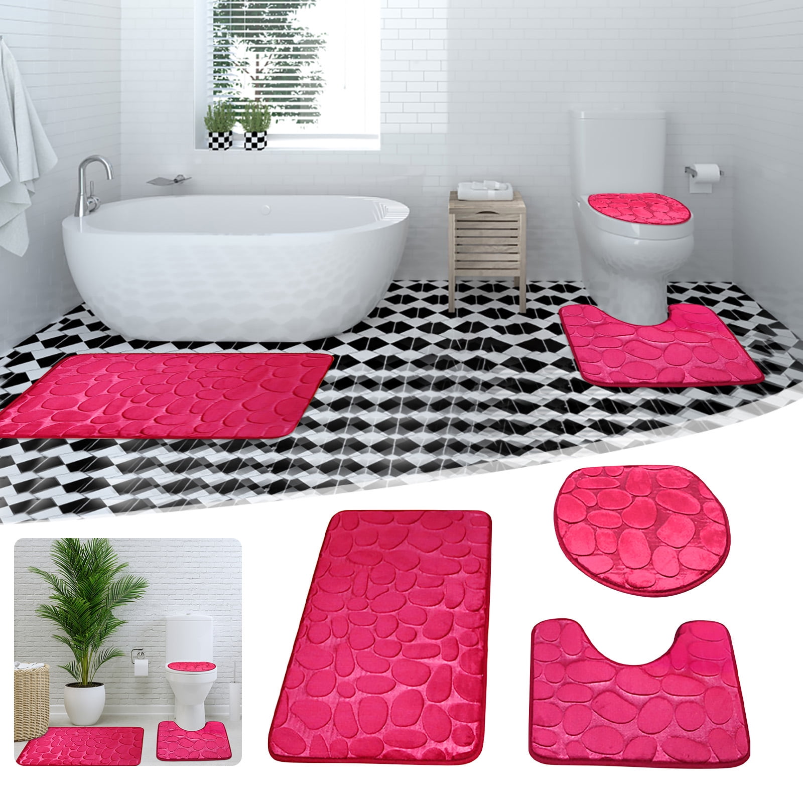 Clearance 2024!Toilet Seat Cover Bath Rug Set 3 Piece Bathroom ContourRug Toilet Mat Sets Non ...