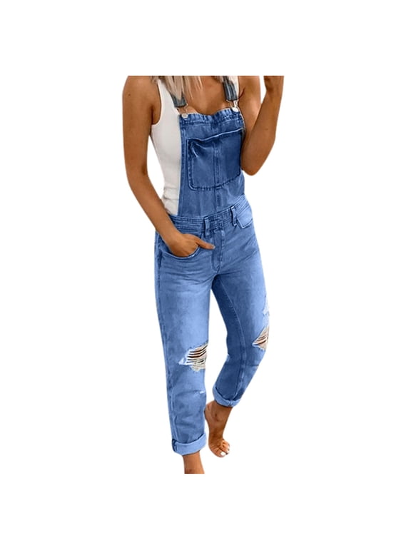Clothing Women's Jeans,Casual Women's Denim Rompers Denim Overalls Ripped Washed Bib Jumpsuits Jeans Women's Jeans