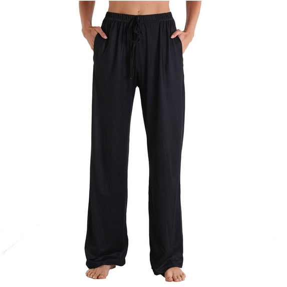 2024! ZVNAΖH Cotton Sleep Pants for Women Drawstring Pajama Pants with Pockets Solid Color Wide Leg Lounge Pants