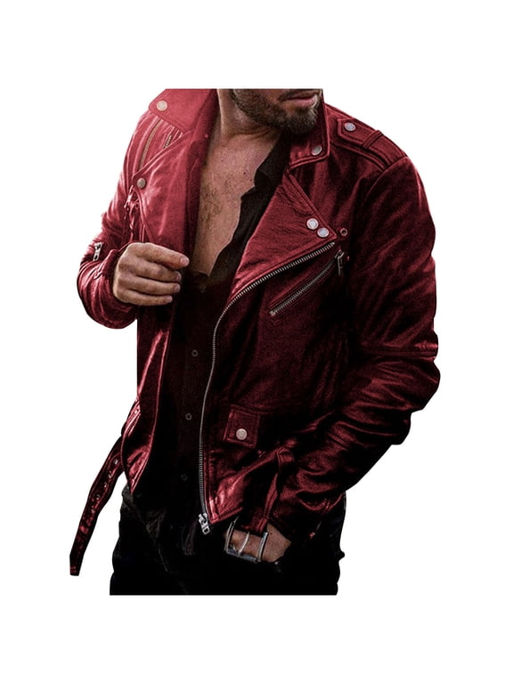Clearance 2024! ZVNAΖH Leather Motorcycle Jacket for Men, Ultra Comfy Vintage Style Leather Jacket Water Resistant Biker Jacket