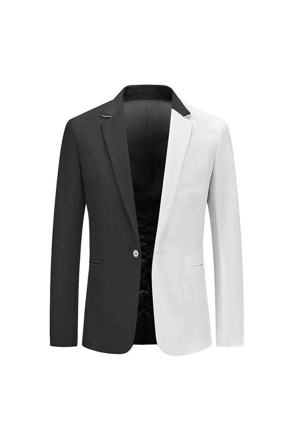 ZVNAΖH Men's Color Block Suit One Button Suit Formal Dress Performance Suit Slim Fit Blazer Jacket