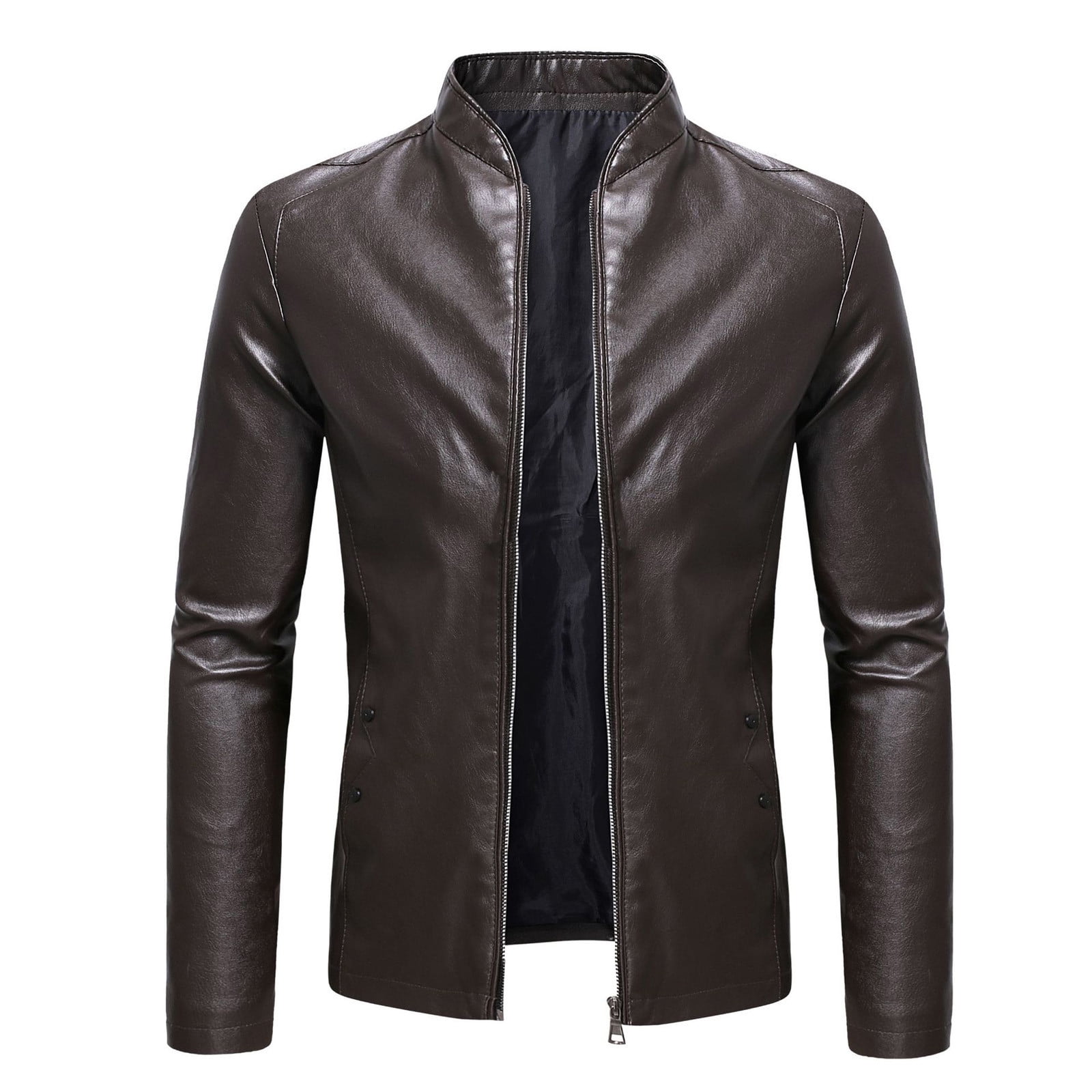 Clearance 2024! ZVNAΖH Men’s Faux Leather Jacket Cool Biker Jackets Vintage Stand Collar Lightweight Leather Outwear Coat