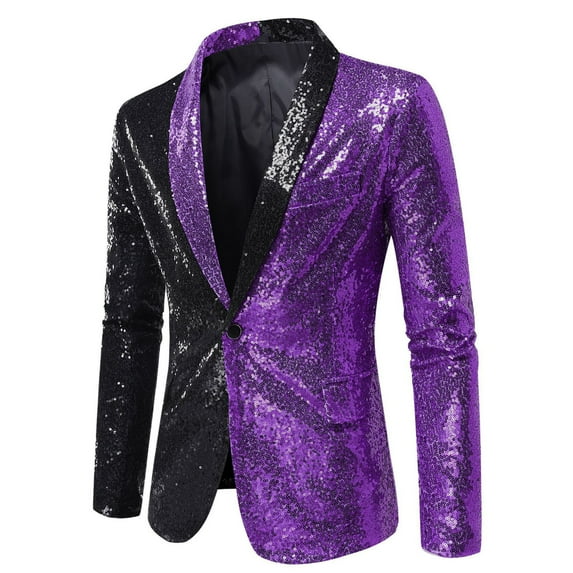 ZVNAΖH Men's Sequin Blazer Jacket, One Button Dress Jacket, Performance Coat, Color Patchwork Suit Jacket