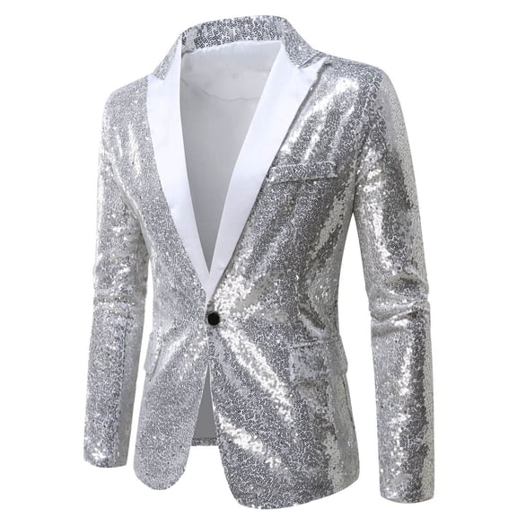 ZVNAΖH Men's Sequin Blazer Jacket Tuxedo Party Dinner Prom One Button Suit Jacket