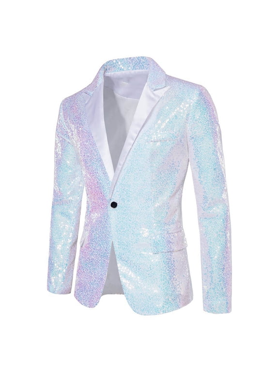 ZVNAΖH Men's Sequin Blazer Jacket Tuxedo Party Dinner Prom One Button Suit Jacket