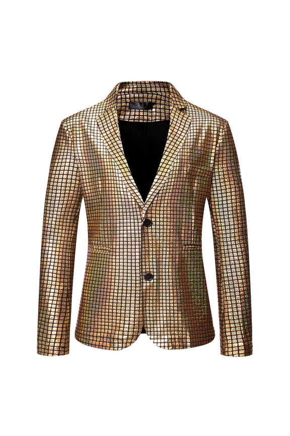 ZVNAΖH Men's Sequin Blazer Long Sleeve Slim Jacket Stage Performance Coat Two Button Suit Jacket