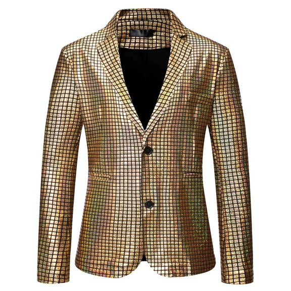 ZVNAΖH Men's Sequin Blazer Long Sleeve Slim Jacket Stage Performance Coat Two Button Suit Jacket