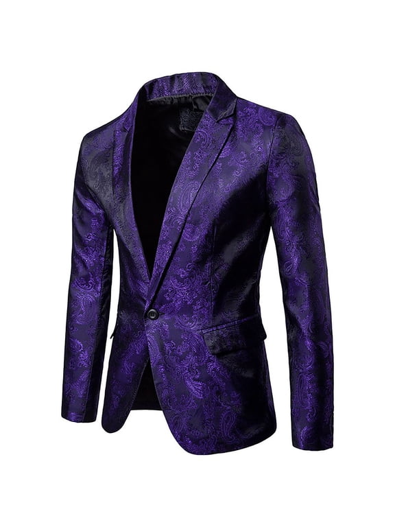 ZVNAΖH Men's Sequin Blazer Sparkly Glitter Jacket Shiny Floral Suit Jacket Stylish Party Wedding Banquet Prom