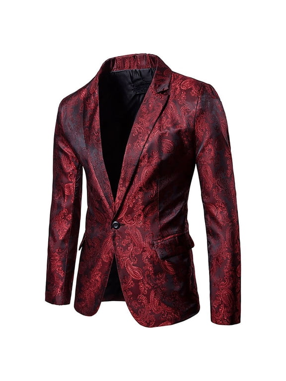 ZVNAΖH Men's Sequin Blazer Sparkly Glitter Jacket Shiny Floral Suit Jacket Stylish Party Wedding Banquet Prom