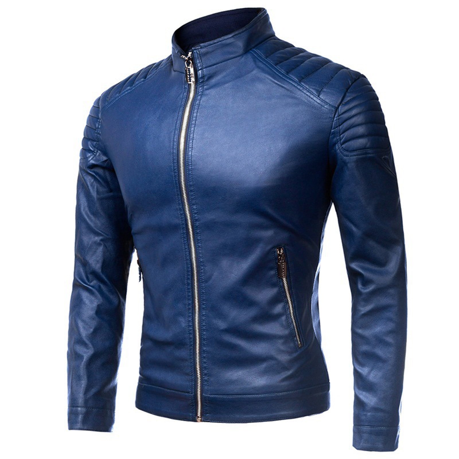Clearance 2024! ZVNAΖH Men's Stand Collar Leather Jacket