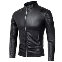 Clearance 2024! ZVNAΖH Men's Stand Collar Leather Jacket Motorcycle Lightweight Faux Leather Outwear, Sizes S-4XL