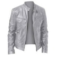 thumbnail image 1 of Clearance 2024! ZVNAΖH Men's Stand Collar Leather Jacket Motorcycle Lightweight Faux Leather Outwear, 1 of 3