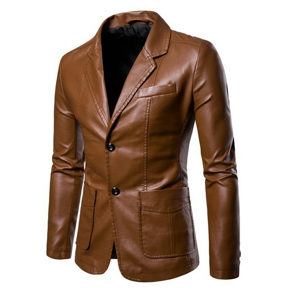ZVNAΖH Mens Leather Blazer Jacket, Men's Casual Notched Collar 2 Button Slim Moto Faux Leather Blazer Suit Jacket