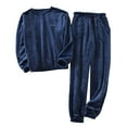 thumbnail image 1 of 2024! ZVNAΖH Mens Plush Pajamas Set, Crew Neck Sweatshirt and Drawstring Pants 2 Piece, Winter Warm Lounge Set, 1 of 8