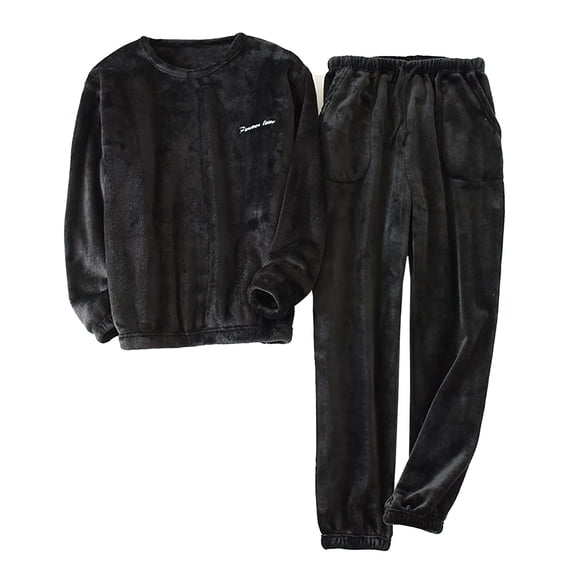 2024! ZVNAΖH Mens Plush Pajamas Set, Crew Neck Sweatshirt and Drawstring Pants 2 Piece, Winter Warm Lounge Set