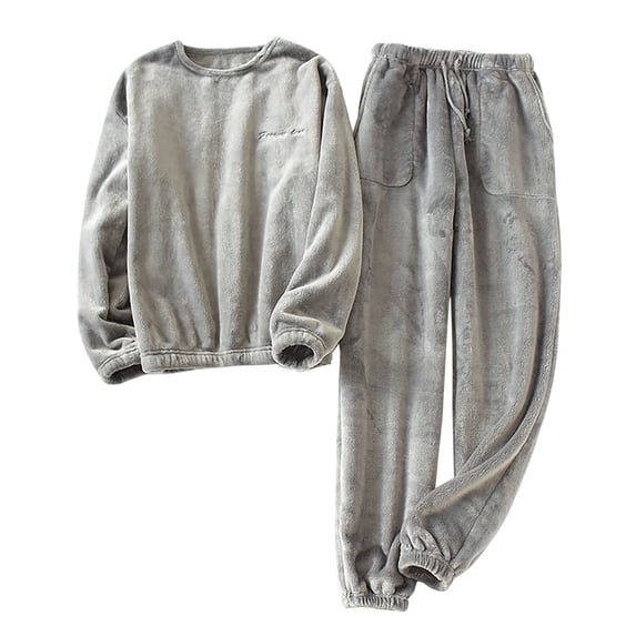 2024! ZVNAΖH Mens Plush Pajamas Set, Crew Neck Sweatshirt and Drawstring Pants 2 Piece, Winter Warm Lounge Set