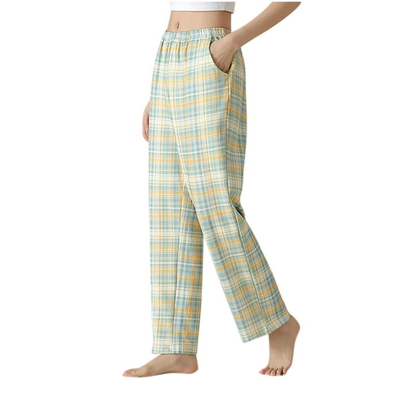 2024! ZVNAΖH Plaid Pajama Pants Women Lounge Pants with Pockets Comfy Casual Elastic Waist Pajama Bottoms