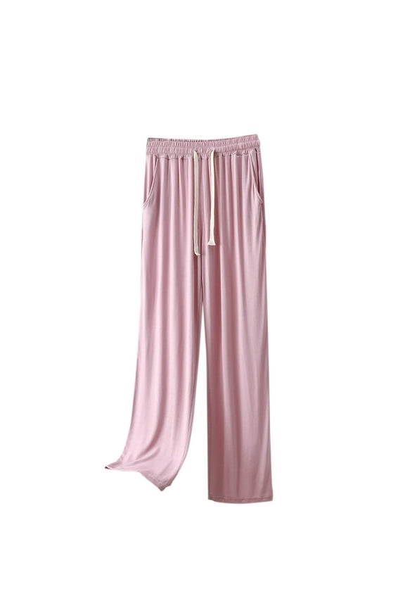 2024! ZVNAΖH Women's Pajama Pants with Pockets Drawstring Lounge Pants Solid Color Wide Leg Pants Flowy Dance Pants