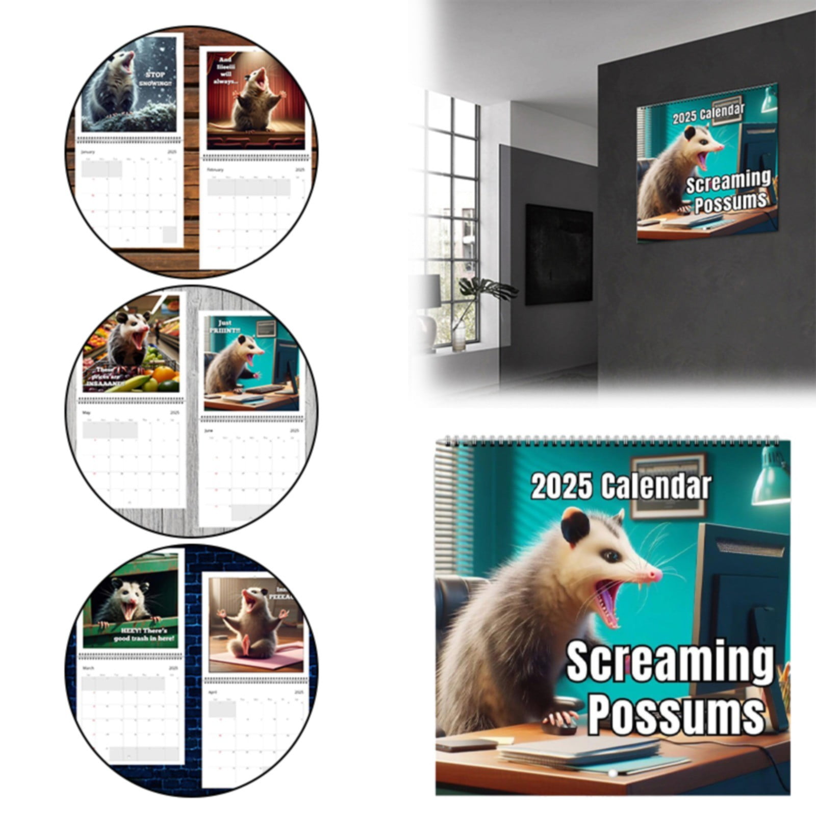 Clearance!! 2025 Funny Screaming Possums Calendar 2025 Wall Calendar