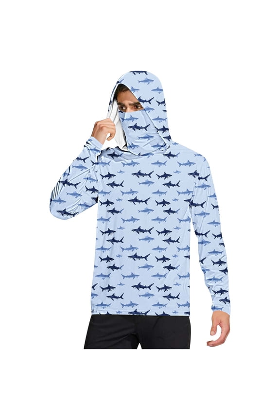 Men's UPF 50+ Fishing Hiking Camo Hoodie Shirt with Face Mask Lightweight Neck Gaiter Long Sleeve Hiking Camo Hoodie Shirt