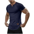 thumbnail image 1 of OGLCCG Mens Muscle Slim Fitted T Shirt V-Neck Longline Henley Shirt Solid Color Summer Soft Gym Workout Athletic Tee Shirts, 1 of 7