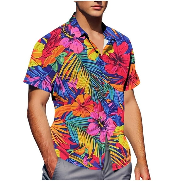 OGLCCG Mens Hawaiian Shirt Short Sleeve Button Down Shirts Tropical Floral Printed Casual Summer Beach Shirts with Pocket