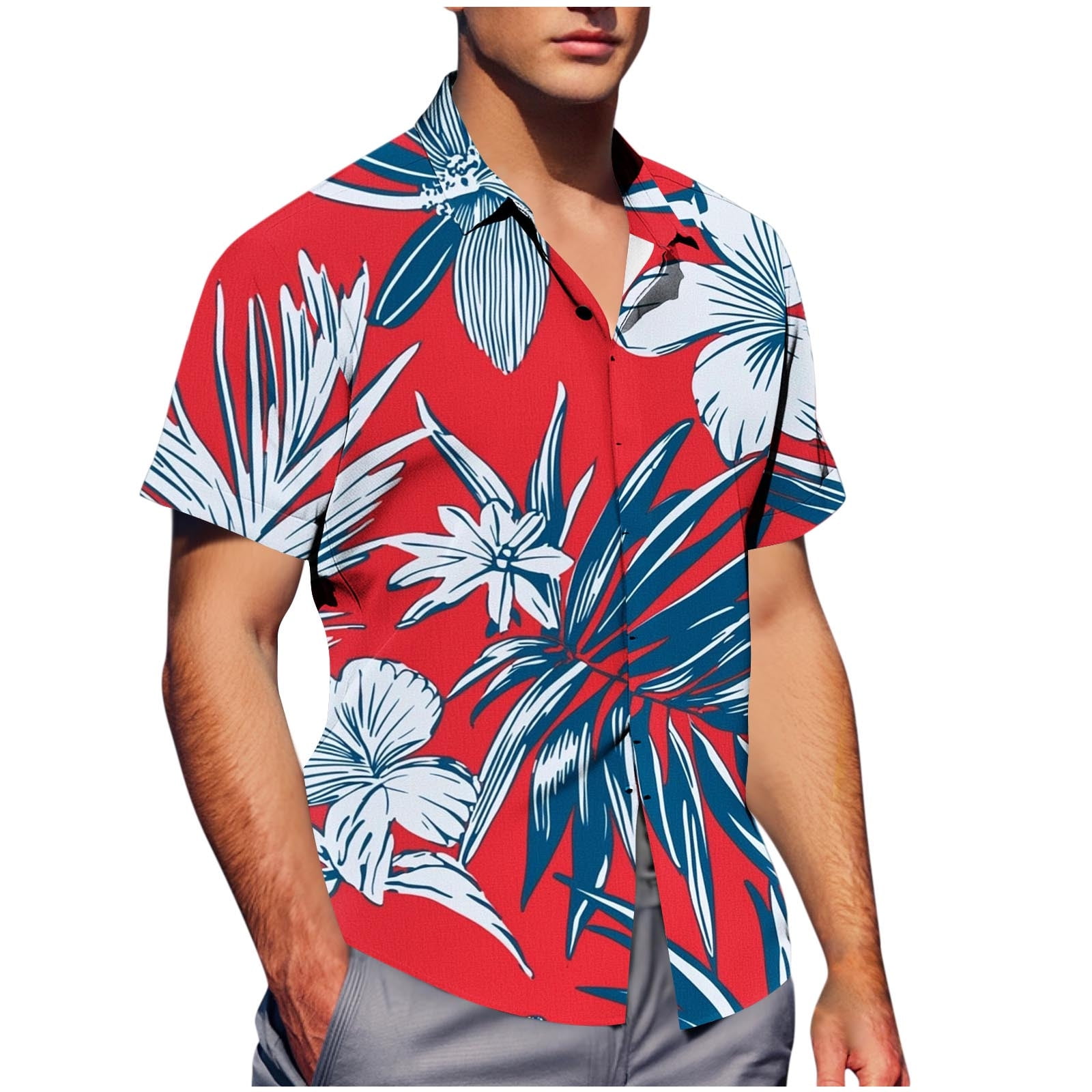 Eisctnd Men's Hawaiian Shirt & Shorts Set - Tropical Floral Print, Summer Beach Short Sleeve Button Down Outfit - View #5