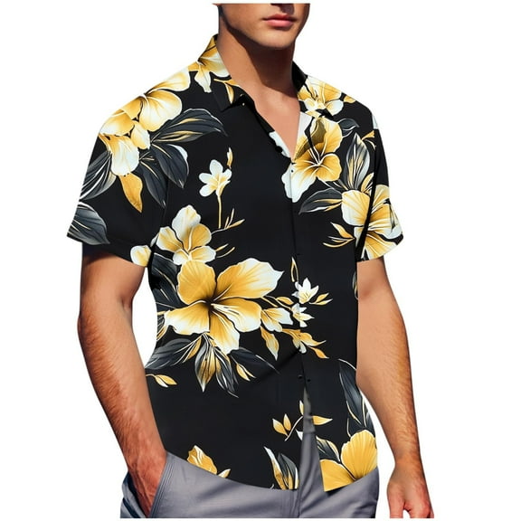 OGLCCG Mens Hawaiian Shirt Short Sleeve Button Down Shirts Tropical Floral Printed Casual Summer Beach Shirts with Pocket