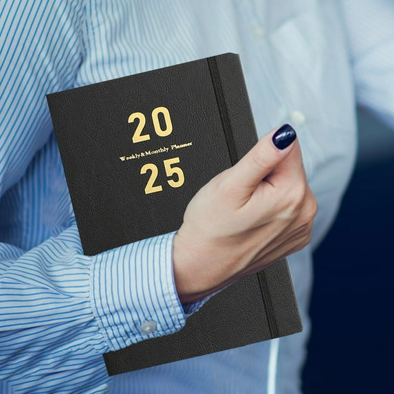 2025 Planner, January 2025 - December 2025, Planner 2025 Daily Weekly and Monthly, 5.7" x 8.4", Pen Holder, Calendar Stickers, Pocket, Faux Leather Cover