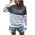 thumbnail image 1 of 2025 Trendy Casual Knit Sweater for Women Striped Print Turtleneck Long Sleeve Lightweight Pullover Jumper Fall Outfit, 1 of 5